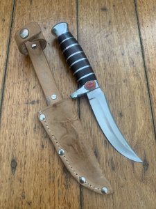 Solingen Germany EUROCUT Original 3 1/2" Blade Original Buffalo Skinner with Stacked Wood Handle & Leather Sheath