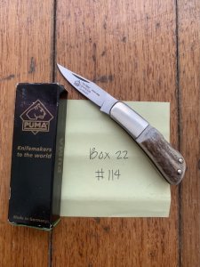 Puma Knife: Puma German 2006-*114 Micro Folding Knife with Stag Antler Handle and Box