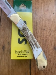 Puma SGB Knife: Puma 2023 SGB Warden Stag Handle Folding Pocket Knife