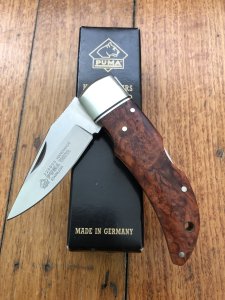 Puma Knife: Rare Puma THUYA Folding Knife with Root Wood Handle in original Black Box