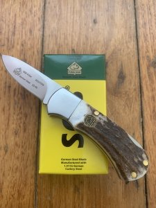 Puma Knife: Puma SGB Mini 4 Star Folding Lock Knife with Stag Antler Handle