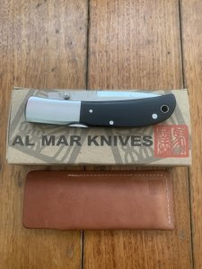 Al Mar Japan E1003BMT Falcon Black Micarta Handle Gentlemen's Knife in original Pouch and Box