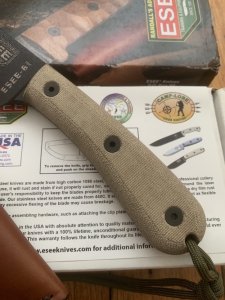 ESEE Knives- ESEE-6HM Knife with Ivory-Beige Micarta Handle & Black Plain Edge Blade & Leather Sheath