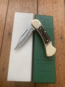 Puma Knife: Puma 1982 Rare model 895 Lord Folding Knife with Stag Handle Original Puma Box #18281