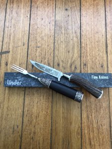 Linder Folklore Jagdnicker Knife with 10cm Blade, with Fork built in to sheath