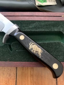 Puma Knife: Puma 1990 African Wildlife Collection 'Big Horn Ram' Bowie Knife with Ebony Handle Display Box and Warranty 125/200