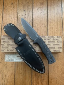 LionSTEEL Italy. Model T5 MI Canvas Micarta Handle Black Blade with Leather Sheath