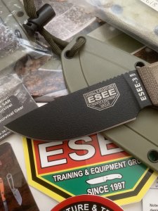 ESEE Knives- ESEE-3 Knife with Ivory Beige Micarta Handle & OD Green Kydex Sheath