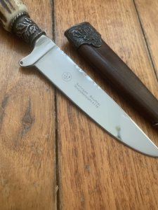 1970's DES Brand Jagdnicker Knife with Red Deer Antler Handle & Sheath