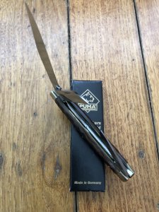 Puma Knife: Puma rare vintage 1974  'STOCK' 3 blade Fold back Knife with Dark Brown Jigged Bone Handle