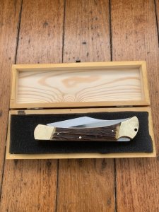 Puma Knife: Puma 1980 Emperor 915 Folding Knife with Stag Antler Handle in Nice Wooden Box