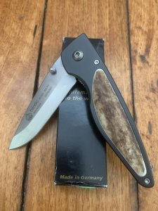 Puma Knife: Puma 2002 Handic Black Frame & Light Stag Slab Linerlock Folding Knife