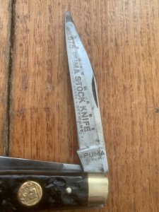 Puma Knife: Puma 1971 Rare 'USER'  'STOCK' 3 blade Fold back Knife with Red Bone Handle