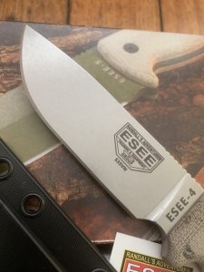 ESEE Knives- ESEE-4 Knife with Ivory Beige Micarta Handle & Black Kydex Sheath