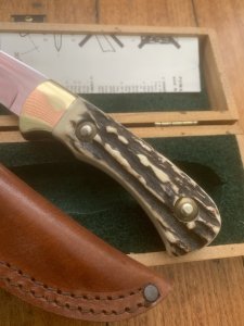 Puma Knife: Puma Original 4 Star Fixed Blade Knife with Stag Antler Handle in Original Wooden Box