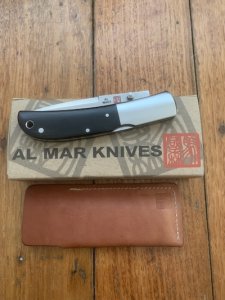 Al Mar Japan E1003BMT Falcon Black Micarta Handle Gentlemen's Knife in original Pouch and Box