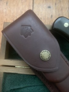 Puma Knife: Puma Original 1980's-90's 4 Star Fixed Blade Knife with Black Ebony Handle in Original Wooden Box