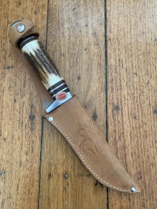 Solingen Germany EUROCUT Original 5" Blade Bowie Knife with Deer Antler Handle & Leather Sheath