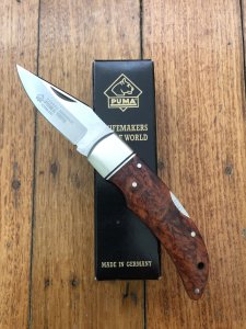 Puma Knife: Rare Puma THUYA Folding Knife with Root Wood Handle in original Black Box