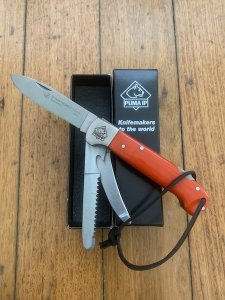 Puma Knife: Puma IP La Caza 3 Blade Orange Micarta Folding Lock Knife