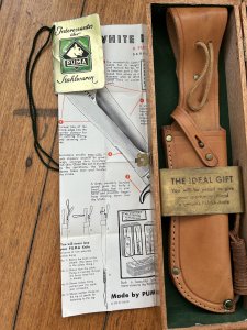 Puma Knife: Puma Pre-64 Rare White Hunter with Stag in Original Sheath & Wooden Box