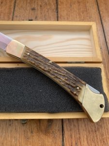 Puma Knife: Puma 1980 Emperor 915 Folding Knife with Stag Antler Handle in Nice Wooden Box