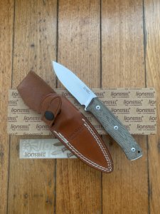 LionSTEEL Italy. Model B35 CVG Green Canvas Micarta Handle with Leather Sheath