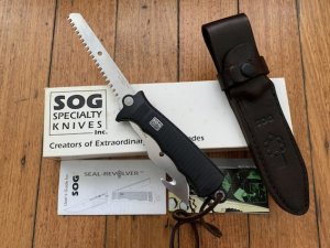 SOG Vintage Original SOG REV-7 SEAL-REVOLVER Gut Hook Knife in Kydex Sheath & Original Box