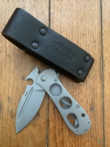 Karatel Russian Hand Made Tactical Folding Knife with Leather Pouch
