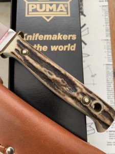 Puma Knife: Puma 1996 Hunters Pal with Stag Antler Handle Sheath & Box