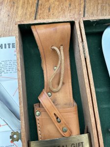 Puma Knife: Puma Pre-64 Rare White Hunter with Stag in Original Sheath & Wooden Box