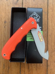 Puma Knife: Puma IP Pathfinder with gut hook, Orange Micarta Handle