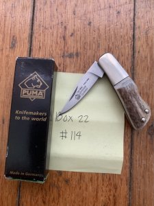 Puma Knife: Puma German 2006-*114 Micro Folding Knife with Stag Antler Handle and Box