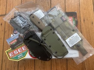 ESEE Knives- ESEE-4 Knife with Micarta Handle Black and OD Green Kydex Sheathes