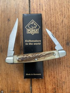 Puma Knife: 1990's Puma Bantam Folding Knife with Stag Antler Handle