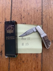 Puma Knife: Puma German 2006-113 Micro Folding Knife with Stag Antler Handle and Box
