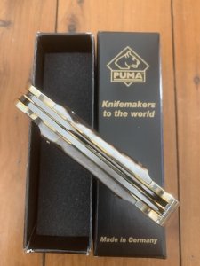 Puma Knife: Puma Custom Stag Antler Handled Lock Back Folding Knife & Saw Blade