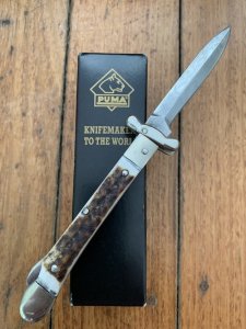 Puma Knife: Puma Rare Large Custom Damascus Medici Lock back Knife with Stag Handle 2003