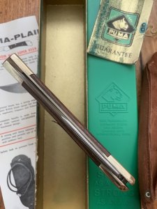 Puma Rare Model 970 Plainsman 1969 Folding Knife with original box & Paperwork & Pouch #96583