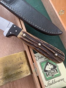 Puma Knife: Puma 1967 ForsterNicker Knife with Stag Handle & Original Wooden Box #84607