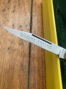 Puma Knife: Puma 1984 Bantam Folding Knife with Stag Antler Handle & Original Green & Yellow Box  #40482