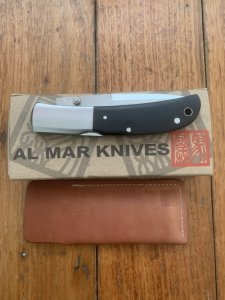 Al Mar Japan E1003BMT Falcon Black Micarta Handle Gentlemen's Knife in original Pouch and Box