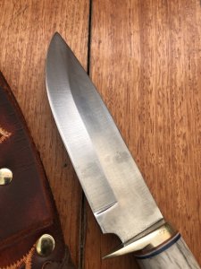 Ken Richardson Custom Handmade 5.5" Drop Point Blade Hunting Knife with Deer Antler Handle & Custom Sheath