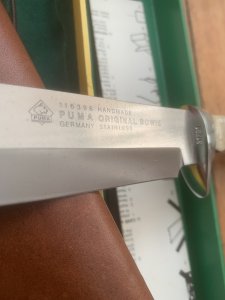 Puma Knife: 1997 Puma Mint condition Bowie knife with Stag Antler Handle in original Box