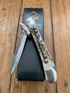 Puma Knife: Puma Rare Large Custom Damascus Medici Lock back Knife with Stag Handle 2003