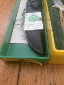 Puma Knife: Puma 1987 Jagdnicker Knife with Stag Handle & Green & Yellow Box
