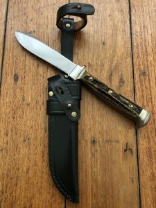 Puma Knife: Puma USED 1983 Jagdnicker 3587 Knife with Stag Antler Handle & Original Sheath