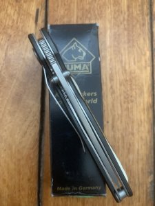 Puma Knife: Puma 2002 Handic Black Frame & Light Stag Slab Linerlock Folding Knife