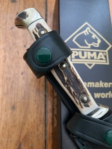 Puma Knife: Puma 1979 Jagdnicker 3587 Knife with Stag Antler Handle & New sheath & Box