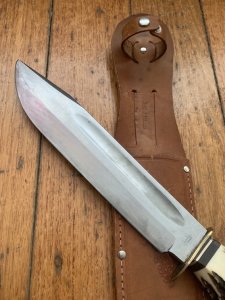 EC Solingen Germany Big 8" Blade Scout Bowie Knife with Stag Handle & Leather Sheath